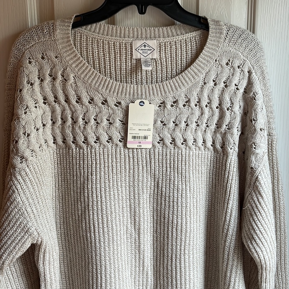 NWT ST JOHNS BAY CREAM/GOLD ROUND NECK SWEATER SZ 1X - Picture 5 of 10